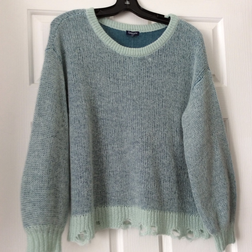 Splendid distressed blue on blue sweater xs oversized plus NWT